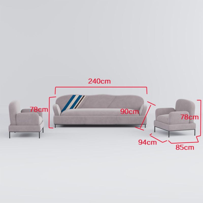 Modular Modern Living Room Commercial Furniture Leisure 1+2+3 Velvet Fabric Sofa with Metal Legs