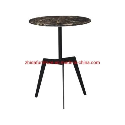 Black Coating Metal Base Marble Top Round Living Room Side Table