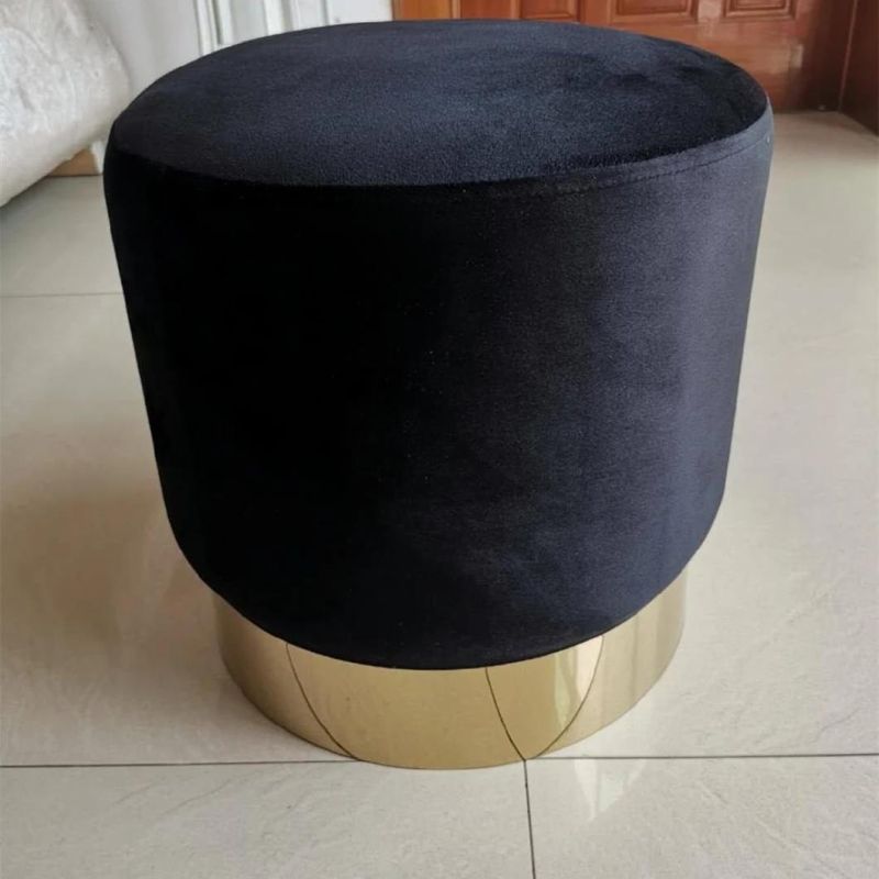 Simple Elegant Ottoman Design Public Chrome Leg Round Shape Velvet Home Furniture Living Room Furniture Home Stool & Ottoman