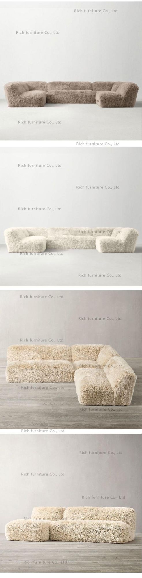 Fluffy Sofa Comfortable Couch Sheepskin Faux Fur Shaggy Sofa Long Sectional Lounge Couch Living Room Sofas U Shape Modular Couch