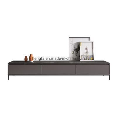 Modern Soild Wood Drawers Marble Top Metal Stainless Steel Base TV Stand