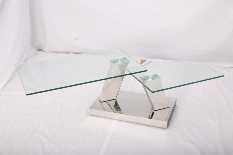 Stainless Steel Folding Coffee Table with Tempered Glass Top for Home Restaurant Furniture