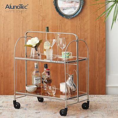 MID-Century Modern Steel Chromed Folding Serving Bar Cart