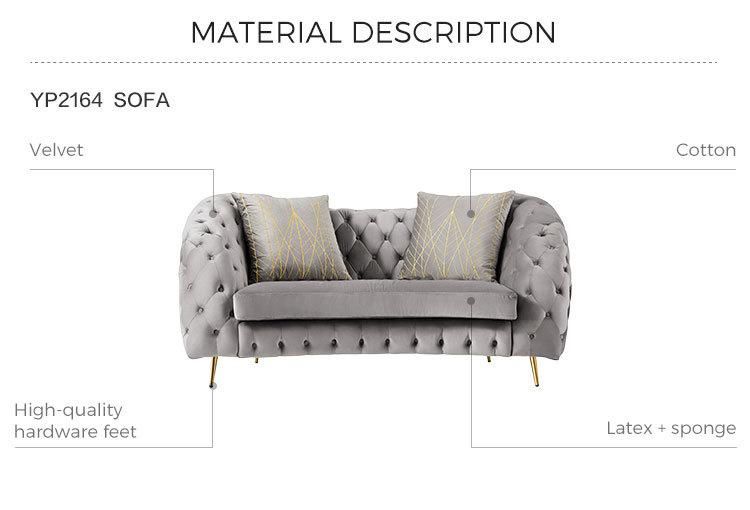 Linsy Luxury Tufty Sofa Set Chesterfield Gray Velvet Sofa Yp2164