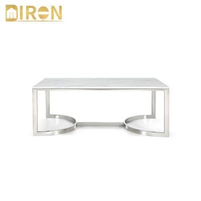 Luxury Marble Top Stainless Steel Base in Chrome Color Rectangle Shape Coffee Table