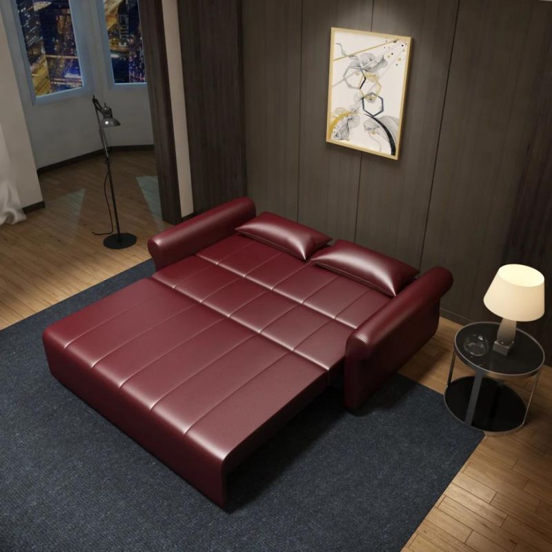 Smart Loveseat Couch Dark Red Color Folding Leather Cover Modern Foldable Floor Sofa Beds Sleeper