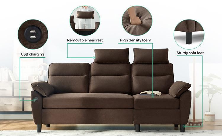 Linsy Brown Teal Reversible Sectional Couch L-Shaped 3-Seat Sofa with USB Charging Lh012sf1