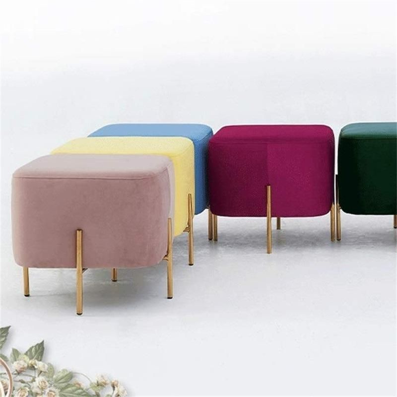 Nordic Ottoman Square Fabric Foot Stool Velvet Living Room Kids Stool