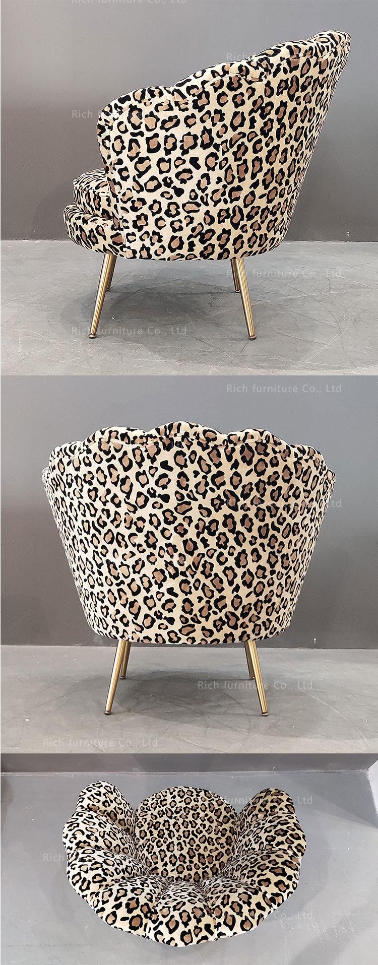 Wholesale Brown Luxury Chair Sea Shell Chair Seat Flower Shaped Sofa Fashion Design Leopard Accent Chair