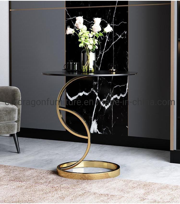 Modern Home Furniture Round Side Table with Rock Plate Top