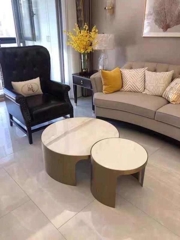 Modern Furniture Stainless Steel Marble Rock Plate Coffee Table Set