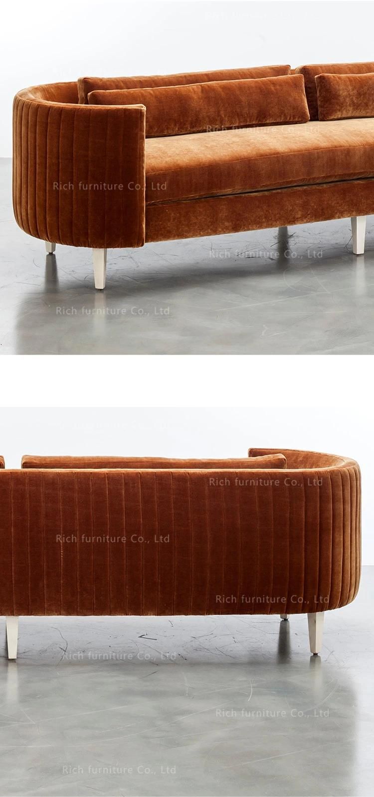 Apartment Sofa Caramel Colour Velvet Couch with Wooden Legs