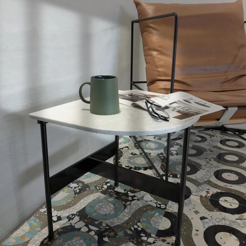2 Piece Metal Round Tables with Marble Top for Living Room Furniture