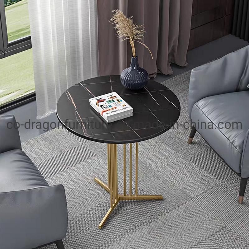 Modern Home Furniture Gold Steel Coffee Table with Marble Top