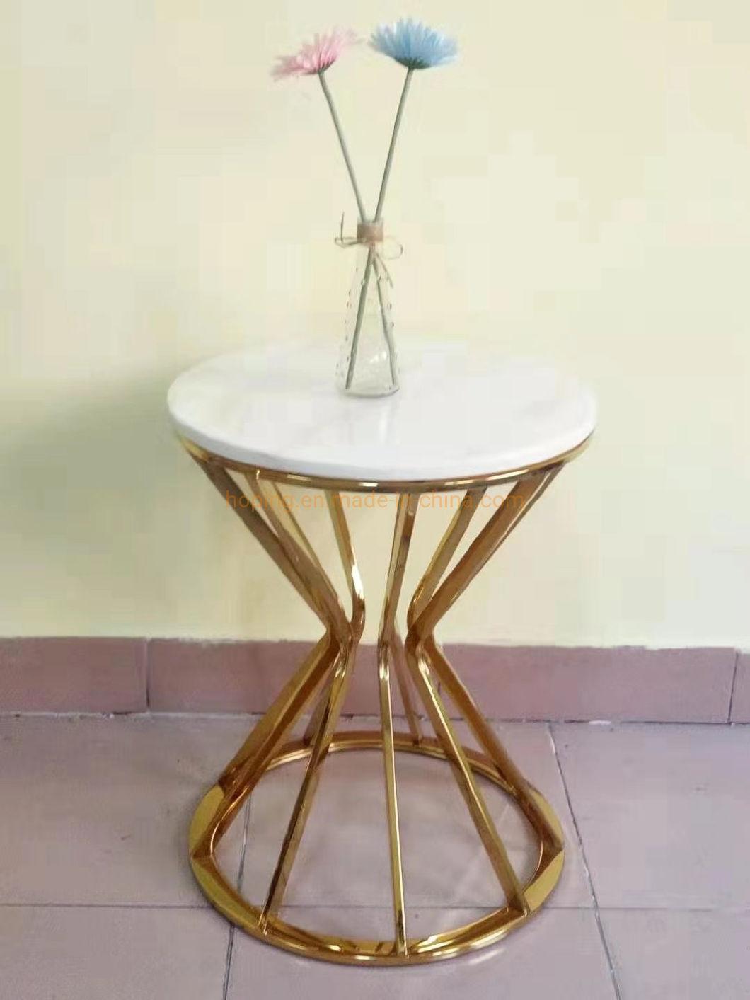 Home Dining Furniture Marble Table Round 45  Cm Glass Side Table in Steel Frame