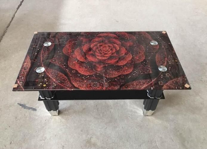 Hot Selling Glass Coffee Table with Flower Color