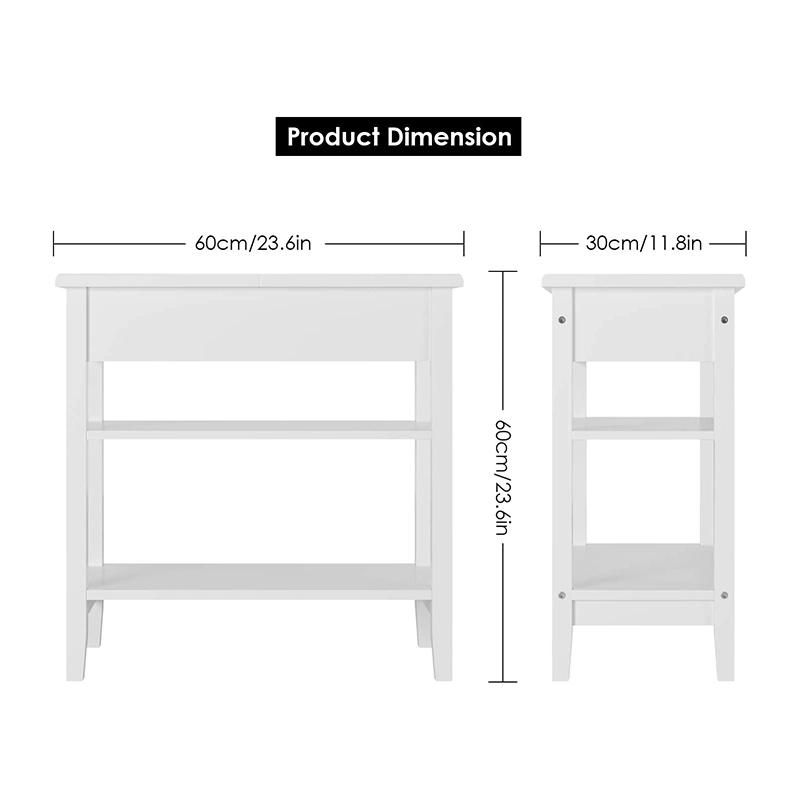 Flip Top Side Table Narrow End Table with Storage Shelves for Living Room