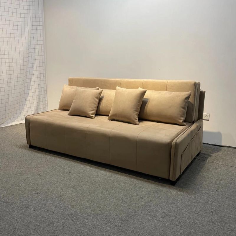 Brown Sofa Bed Dual-Use Removable and Washable Technology Cloth