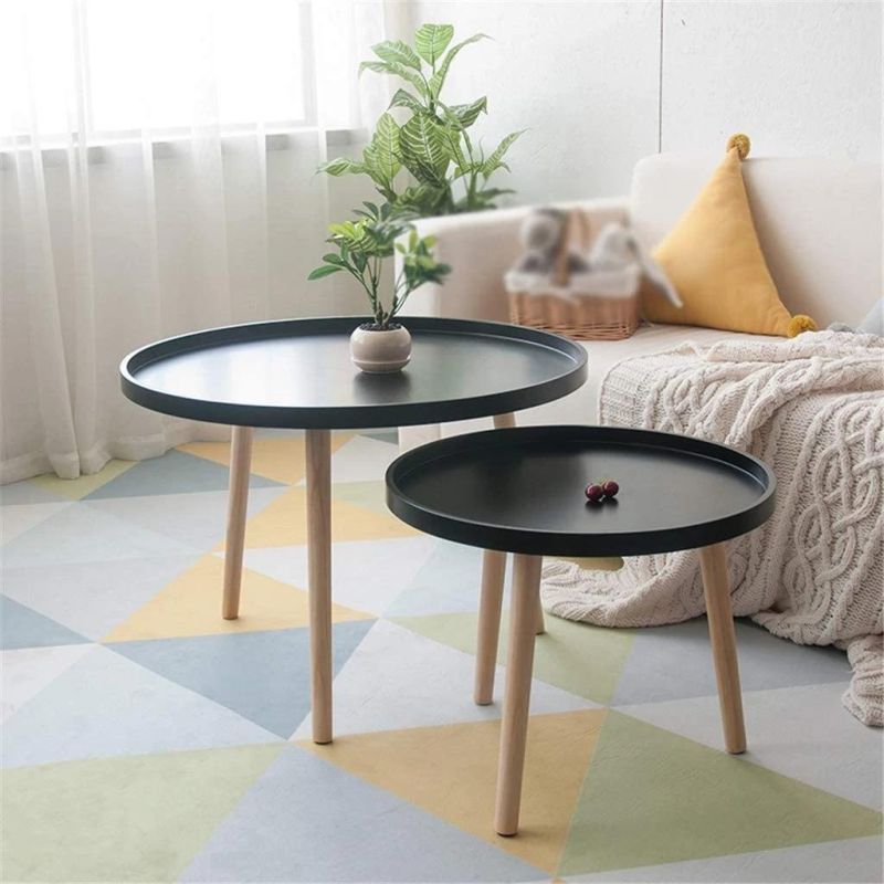 Modern Wooden Side Table Tea Table for Living Room Round Tray Coffee Table with Solid Wood Leg