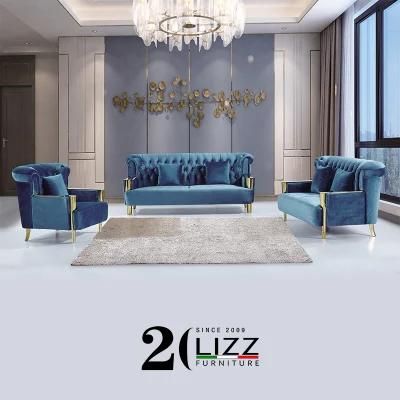 Modern European Popular Home Furniture Couch Living Room Leisure Modern Gold Armchair Velvet Fabric Sofa