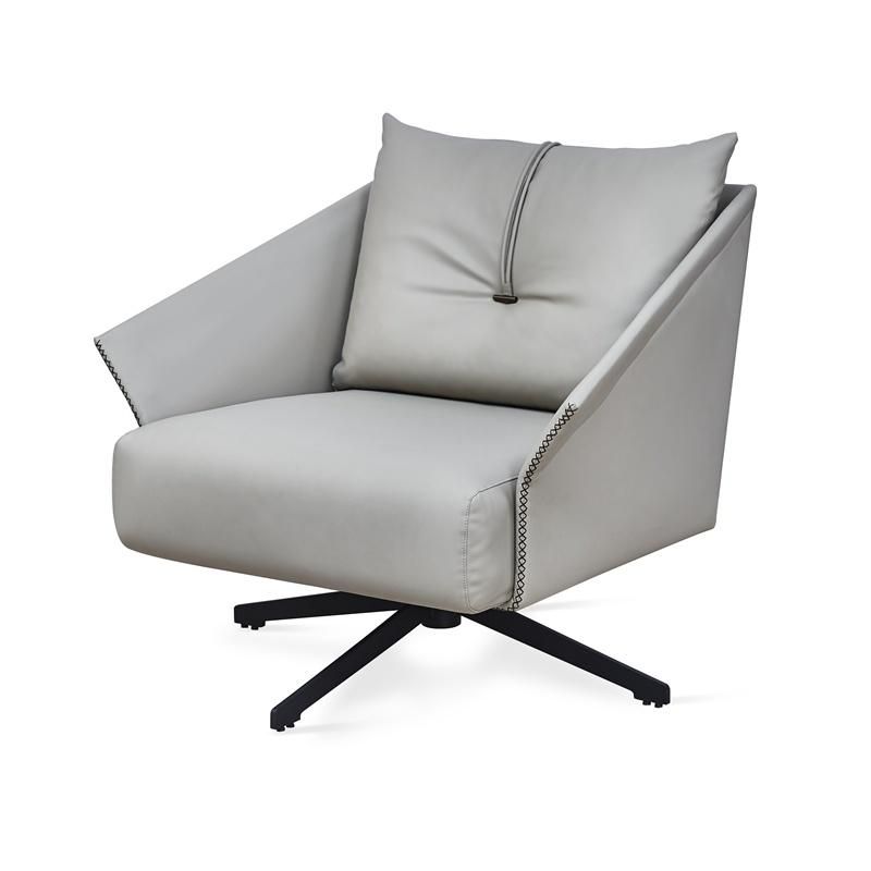 Modern Square Back Living Room Hotel Furniture Leather Fabric Sweivel Leisure Chair with Metal Tube