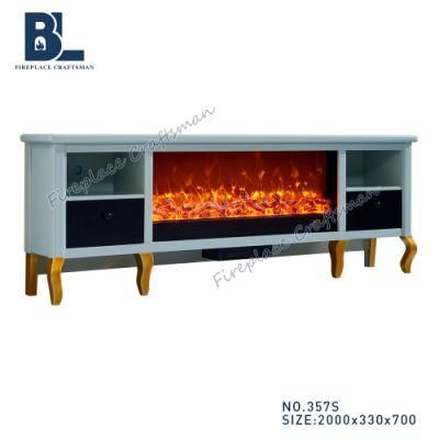 Modern Free-Standing Wooden Metal LED Insert Indoor Electric-Fireplace TV Stand with Wood Pellet Stove for Living Room Furniture