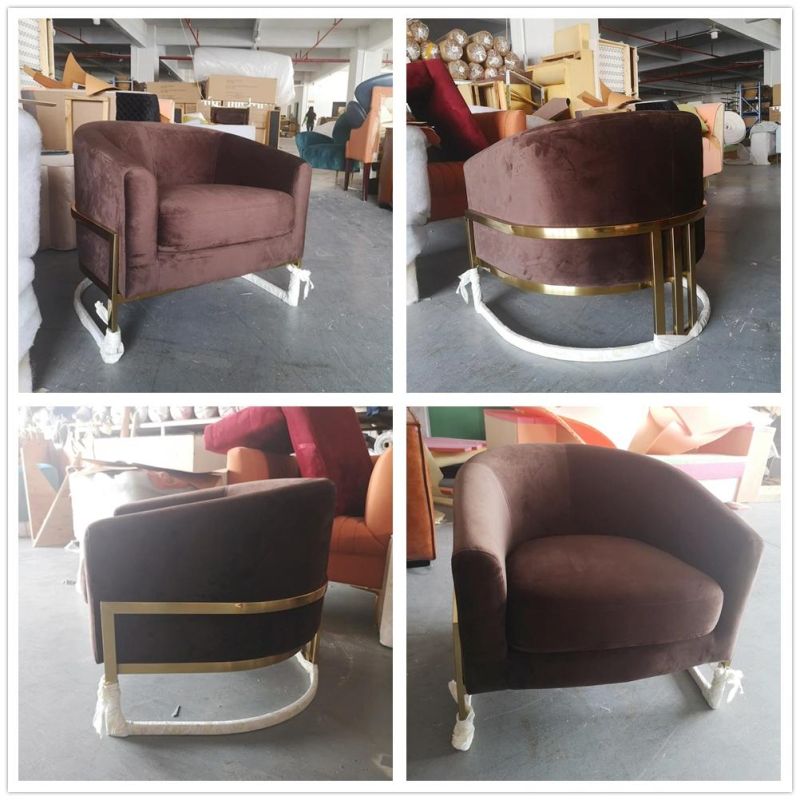 Modern Leisure Fabric Velvet Armchair Tub Chair with Golden Base for Living Room Furniture