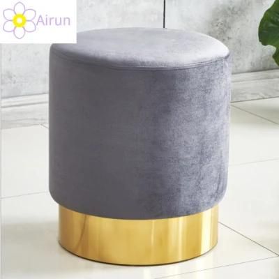 Modern Round Seat Footstool Multi Color Velvet Fabric Gold Metal Base Ottoman Stools Poufs