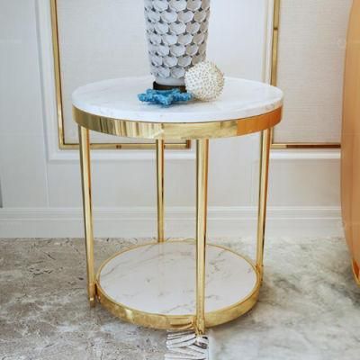 Stainless Gold Frame Movable Double Layer Side Table