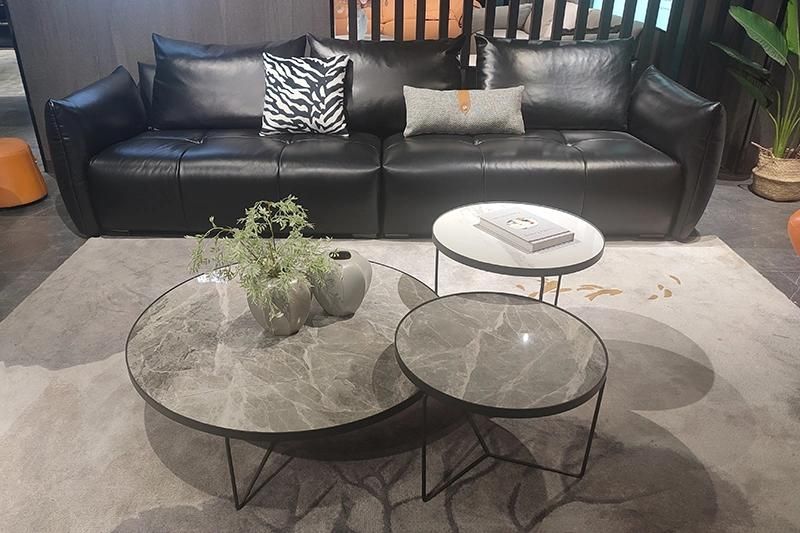 Metal Home Furniture Round Coffee Table Set for Living Room with Marble and Wooden Top