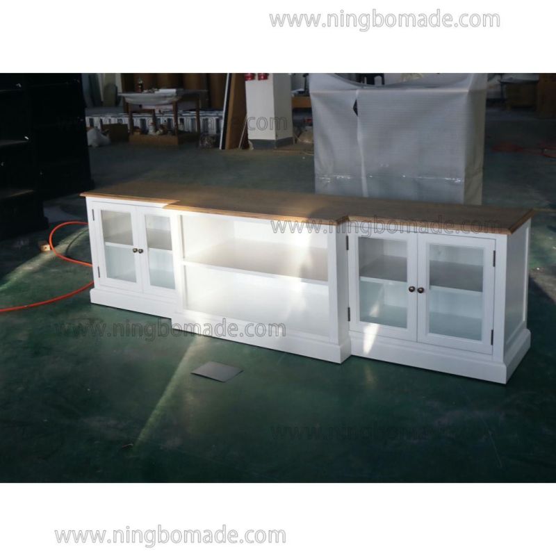 French Provincial Hunter Furniture Natural Ash Top Pure White Poplar Wood Base 4 Glass Doors TV Stand