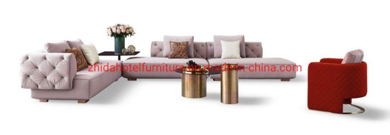 Zhida Luxury Hotel Lobby Chinese Furniture Villa Living Room Modular Button Design Fabric Sofa Set L Shape Sectional Sofa Couch