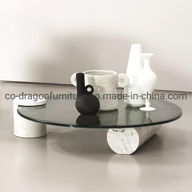 2021 New Design Furniture Marble Coffee Table with Glass Top