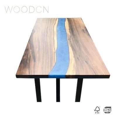 Solid South American Walnut Wood Resin Wooden River Style Furniture Tea Table Top