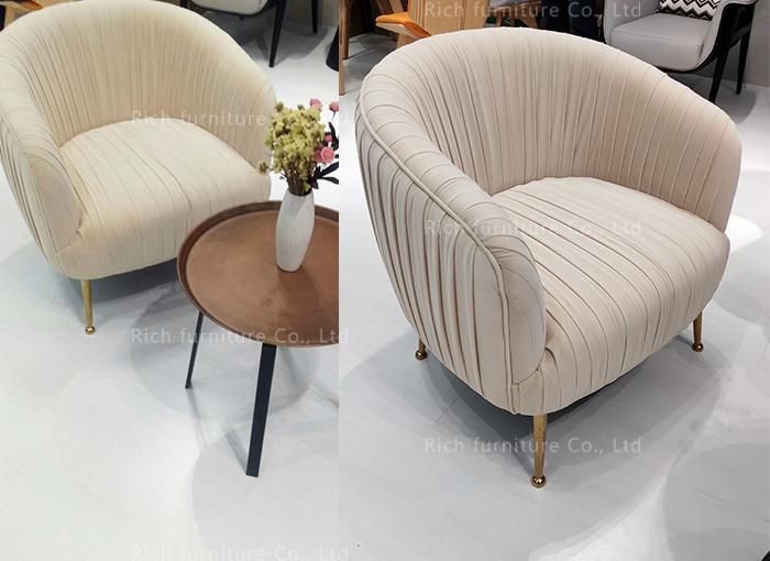 Gold Steel Legs Tub Sofa Armchair Gold Beige Fabric Chair