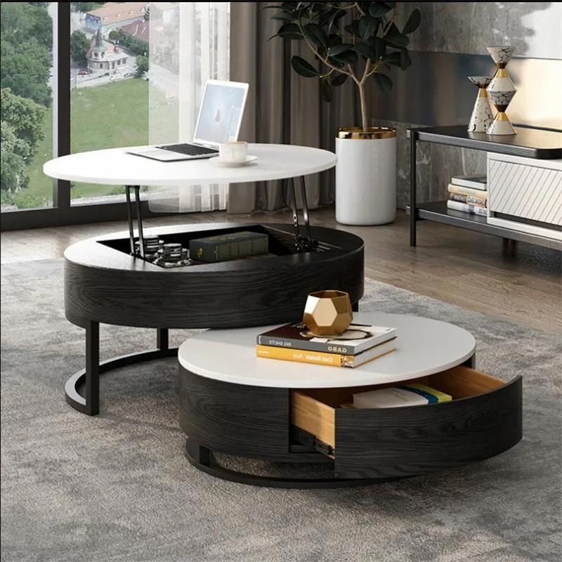 Nordic Light Luxury Round Lift Folding Tea Table Modern Simplicity