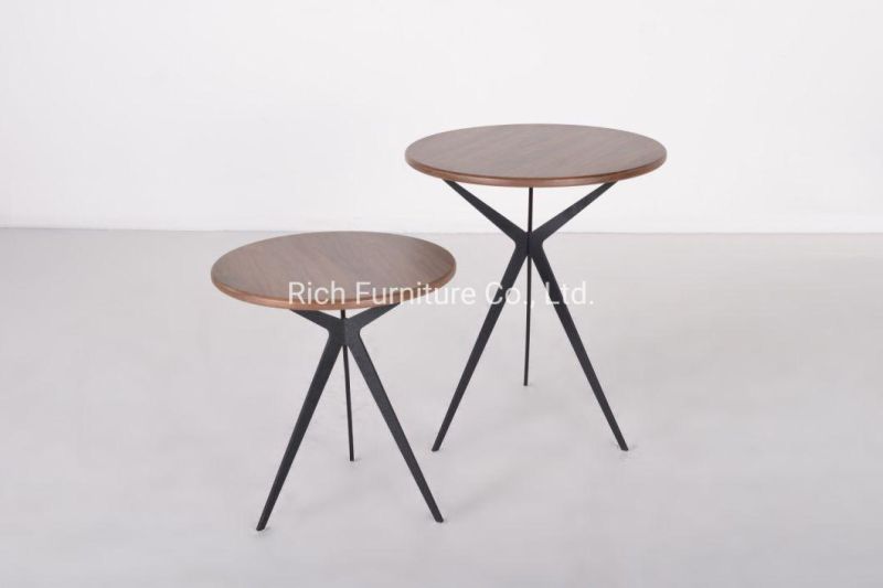 MDF Coffee Table Round Table Side Table with Metal Base and Wood Veneer