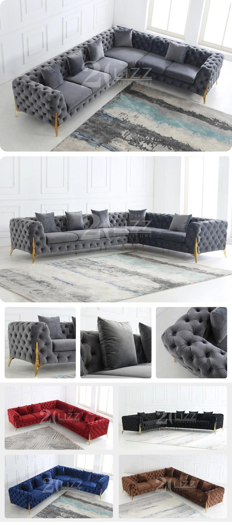 Corner Sofa Sets Modern Style Velvet Fabric Metal Base Living Room Sofa Set Furniture