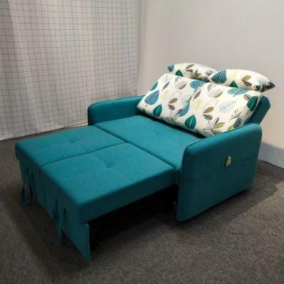 Small Apartment Three-Person L Small Pull Bed Blue Fabric