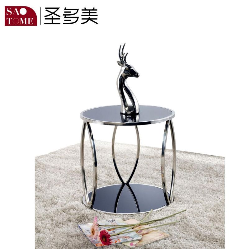 Morden Simple Style Stainless Steel End Table with Glass Top