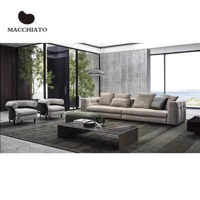 Zhida Latest Italian Design High End Leisure Modern Style Sofa Set 3 Seater Villa Furniture Couch Set Living Room Fabric Sofa