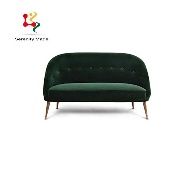 Modern Home Furniture Green Upholstered Metal Legs 2 Seats Couch Sofa