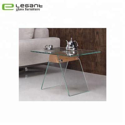 Clear Glass End Table with Solid Wood