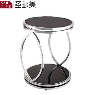 Modern Hotel Living Room Furniture Exquisite Black Glass Round End Table