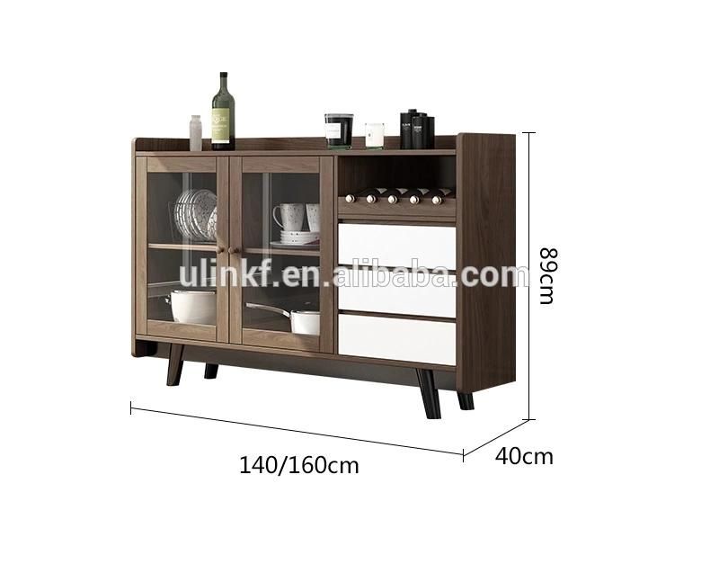 Nordic Glass Door Home Hotel Living Room Melamine Wooden Side Cabinet Dining Cabinet 