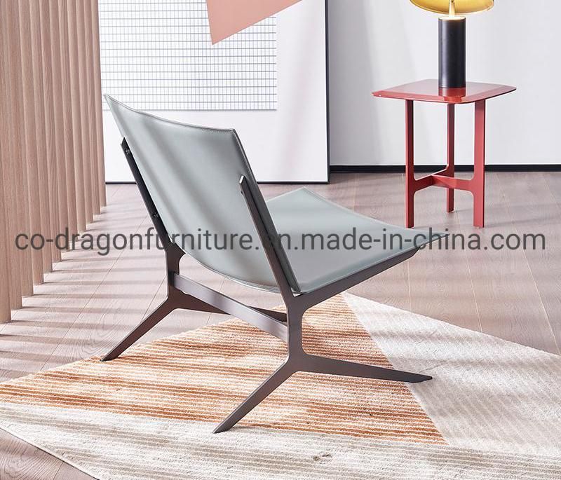 Modern Living Room Furniture Metal Leather Leisure Chair with Foot