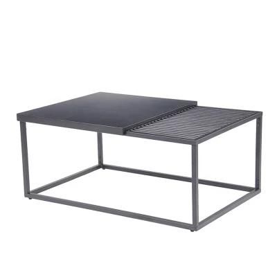 Japanese Style Multifunctional Concrete Rectangular Offical Hotel Home Metal Black Leg Convertible Coffee Table for Living Room