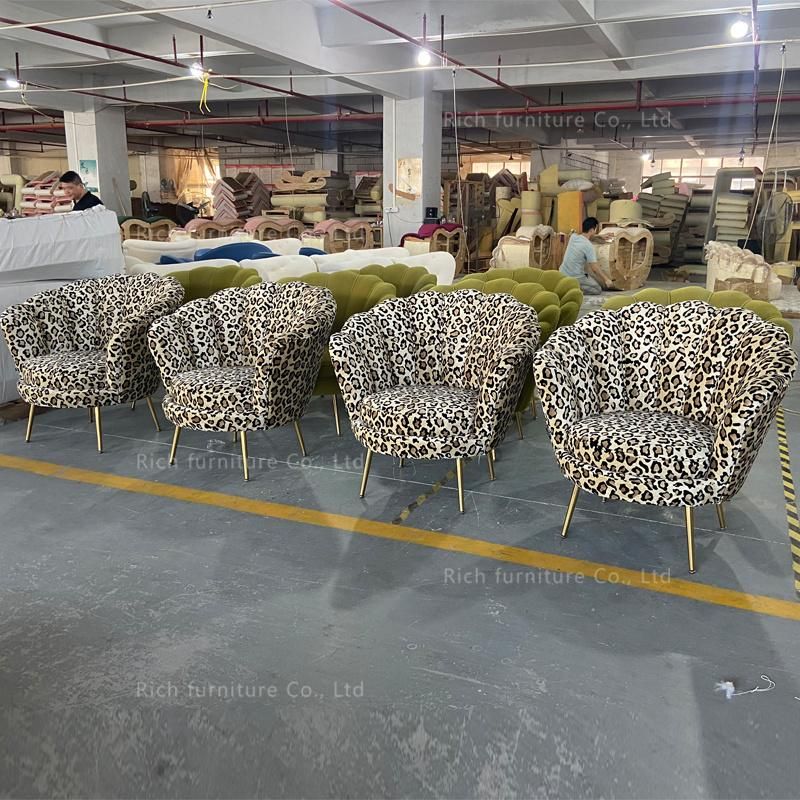 Wholesale Brown Luxury Chair Sea Shell Chair Seat Flower Shaped Sofa Fashion Design Leopard Accent Chair