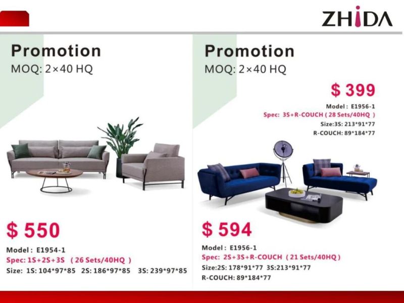 Zhida Furniture Eurpean Modern Design Home Living Room Upholstery Fabric Sofa Set