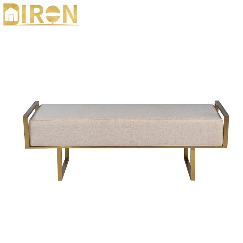 Leisure Bench Stainless Steel Metal Base Ottoman with Fabric for Dining Room Furniture